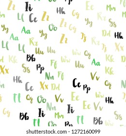 Light Green, Yellow vector seamless background with signs of alphabet. Modern geometrical illustration with ABC english symbols. Design for wallpaper, fabric makers.