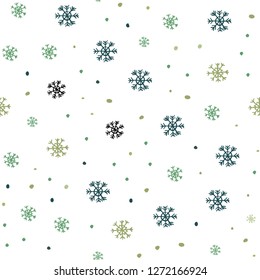 Light Green, Yellow vector seamless layout with bright snowflakes. Shining colorful illustration with snow on abstract template. Pattern for design of window blinds, curtains.