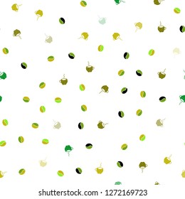 Light Green, Yellow vector seamless template with cups of coffee, beans. Gradient abstract collection of coffee cups and beans. Design for ad, poster, banner of cafes, restaurants.