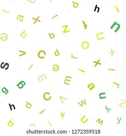 Light Green, Yellow vector seamless backdrop with english symbols. Modern geometrical illustration with ABC english symbols. Template for business cards, websites.