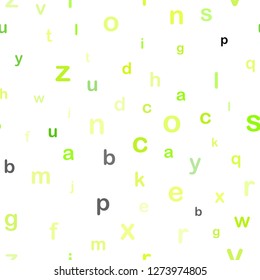 Light Green, Yellow vector seamless background with signs of alphabet. Shining colorful illustration with isolated letters. Pattern for design of fabric, wallpapers.
