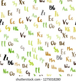 Light Green, Yellow vector seamless layout with latin alphabet. Abstract illustration with colored latin alphabet. Design for wallpaper, fabric makers.