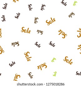 Light Green, Yellow vector seamless texture with selling simbols. Gradient illustration with discount signs on white backdrop. Template for season sales, shopping ads.