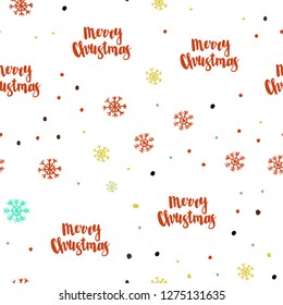 Light Green, Yellow vector seamless cover with beautiful snowflakes. Glitter abstract illustration with crystals of ice. Design for textile, fabric, wallpapers.