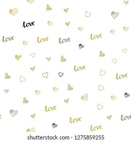 Light Green, Yellow vector seamless background with words of love, hearts. Colorful illustration with quote LOVE YOU, hearts. Pattern for design of fabric, wallpapers.