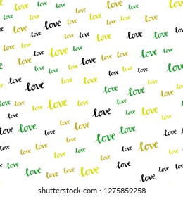 Light Green, Yellow vector seamless texture with words LOVE YOU. Illustration with phrase LOVE YOU for valentine's day. Design for wallpaper, fabric makers.