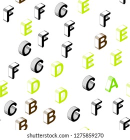 Light Green, Yellow vector seamless layout with 3D latin alphabet. Colorful 3D alphabet signs with gradient on white background. Pattern for trendy fabric, wallpapers.