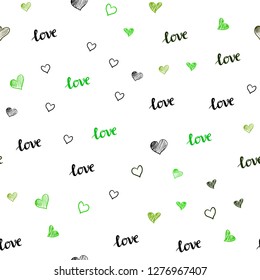 Light Green, Yellow vector seamless backdrop with phrase LOVE YOU, hearts. Illustration with phrase LOVE YOU, hearts for valentine's day. Pattern for design of fabric, wallpapers.