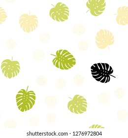 Light Green, Yellow vector seamless doodle background with flowers, leaves. Abstract illustration with leaves, flowers in doodles style. Design for textile, fabric, wallpapers.