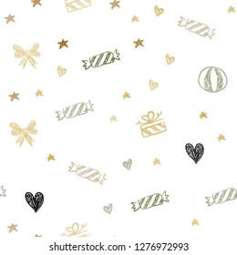 Light Green, Yellow vector seamless layout in new year style. Abstract illustration with aheart, baloon, candy, gift, star, ribbon. Design for holiday adverts.