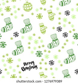 Light Green, Yellow vector seamless layout with bright snowflakes, balls, socks, mittens. Modern geometric abstract illustration. Texture for window blinds, curtains.