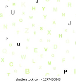 Light Green, Yellow vector seamless backdrop with english symbols. Abstract illustration with colored latin alphabet. Texture for window blinds, curtains.
