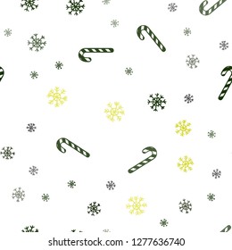 Light Green, Yellow vector seamless pattern with delicious xmas candies.