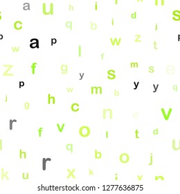 Light Green, Yellow vector seamless backdrop with english symbols. Colored alphabet signs with gradient on white background. Texture for window blinds, curtains.