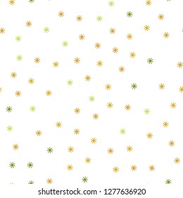 Light Green, Yellow vector seamless texture with colored snowflakes. Shining colorful illustration with snow in christmas style. Design for wallpaper, fabric makers.
