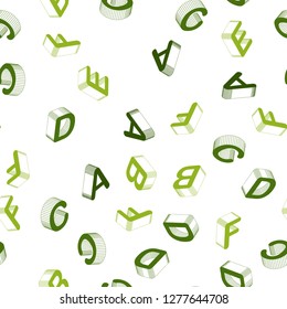 Light Green, Yellow vector seamless layout with 3D latin alphabet. Shining colorful 3D illustration with isolated letters. Template for business cards, websites.