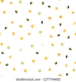 Light Green, Yellow vector seamless pattern with coffee beans, cups. Glitter abstract backdrop with gradient mugs, coffee grains. Pattern for ads of breakfast, lunch, dinner.