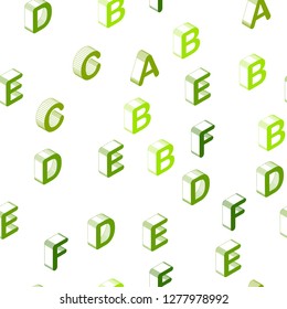 Light Green, Yellow vector seamless layout with 3D latin alphabet. Shining colorful 3D illustration with isolated letters. Design for wallpaper, fabric makers.