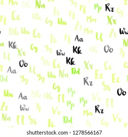 Light Green, Yellow vector seamless texture with ABC characters. Colored alphabet signs with gradient on white background. Design for textile, fabric, wallpapers.