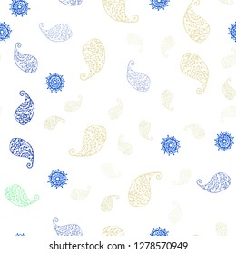 Light Green, Yellow vector seamless elegant background with leaves and flowers. Leaves, flowers in natural style on white background. Template for business cards, websites.
