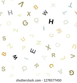 Light Green, Yellow vector seamless background with signs of alphabet. Abstract illustration with colored latin alphabet. Pattern for design of fabric, wallpapers.