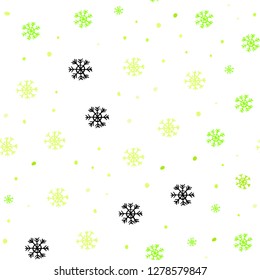 Light Green, Yellow vector seamless layout with bright snowflakes. Shining colorful illustration with snow on abstract template. Pattern for design of fabric, wallpapers.