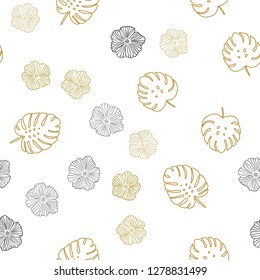 Light Green, Yellow vector seamless abstract pattern with flowers, leaves. Sketchy doodles on white background. Design for wallpaper, fabric makers.