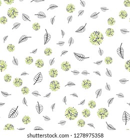 Light Green, Yellow vector seamless doodle backdrop with leaves, flowers. Illustration with doodles on abstract template. Pattern for design of fabric, wallpapers.