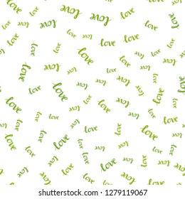 Light Green, Yellow vector seamless texture with words LOVE YOU. Decorative illustration with words of love in abstract style. Design for wallpaper, fabric makers.