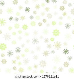 Light Green, Yellow vector seamless template with ice snowflakes. Glitter abstract illustration with crystals of ice. Trendy design for wallpaper, fabric makers.