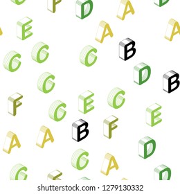 Light Green, Yellow vector seamless layout with 3D latin alphabet. Colorful gradient design in 3D style with signs of alphabet. Design for wallpaper, fabric makers.