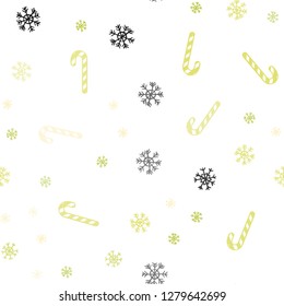 Light Green, Yellow vector seamless template with sweet christmas sticks.
