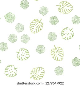 Light Green, Yellow vector seamless doodle backdrop with flowers, leaves. Leaves and flowers with gradient on white background. Template for business cards, websites.