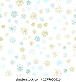 Light Green, Yellow vector seamless layout with bright snowflakes. Glitter abstract illustration with crystals of ice. Template for business cards, websites.