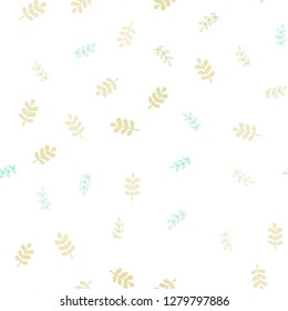 Light Green, Yellow vector seamless abstract background with leaves. Glitter abstract illustration with doodles and leaves. Template for business cards, websites.