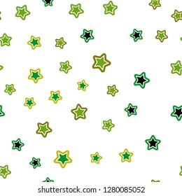 Light Green, Yellow vector seamless layout with bright stars. Stars on blurred abstract background with gradient. Pattern for trendy fabric, wallpapers.