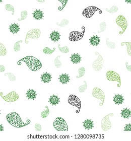 Light Green, Yellow vector seamless doodle pattern with leaves and flowers. Creative illustration in blurred style with leaves, flowers. Texture for window blinds, curtains.