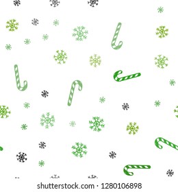 Light Green, Yellow vector seamless texture with xmas sweets, candies.