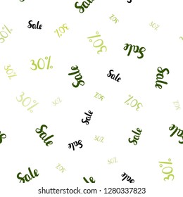 Light Green, Yellow vector seamless template with 30% selling. Colorful set of  percentage signs in simple style. Template for season sales, shopping ads.