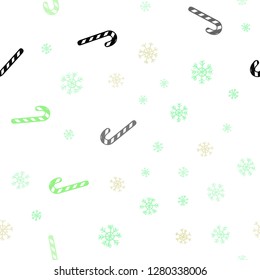 Light Green, Yellow vector seamless texture with xmas sweets, candies.