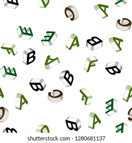 Light Green, Yellow vector seamless background with 3D signs of alphabet. Abstract illustration with 3D ABC symbols. Texture for window blinds, curtains.