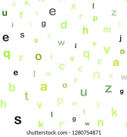 Light Green, Yellow vector seamless backdrop with english symbols. Shining colorful illustration with isolated letters. Template for business cards, websites.