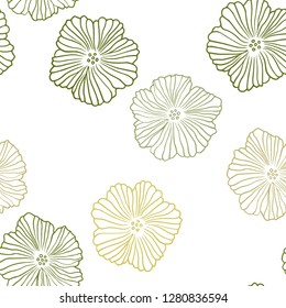 Light Green, Yellow vector seamless doodle pattern with flowers. Decorative design of flowers on white background. Texture for window blinds, curtains.
