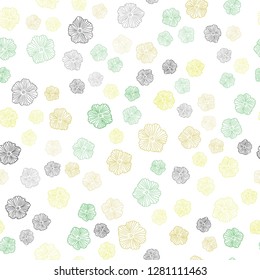 Light Green, Yellow vector seamless doodle pattern with flowers. Doodle illustration of flowers in Origami style. Pattern for trendy fabric, wallpapers.