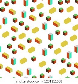 Light Green, Yellow vector seamless, isometric pattern in square style. Illustration with set of colorful rectangles. Texture for window blinds, curtains.