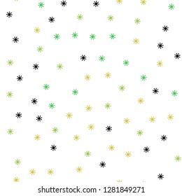 Light Green, Yellow vector seamless background with xmas snowflakes. Shining colorful illustration with snow on abstract template. Design for wallpaper, fabric makers.