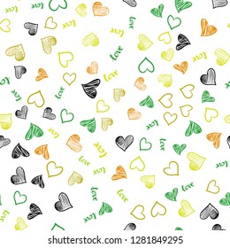Light Green, Yellow vector seamless cover with quote LOVE YOU, hearts. Colorful gradient phrase LOVE YOU, hearts in abstract style. Texture for window blinds, curtains.