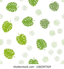 Light Green, Yellow vector seamless elegant wallpaper with flowers, leaves. Illustration with doodles on abstract template. Pattern for design of fabric, wallpapers.