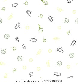 Light Green, Yellow vector seamless background with tasty food. Fast Food on blurred abstract background with colorful gradient. Pattern for menu of cafes, bars, restaurants.
