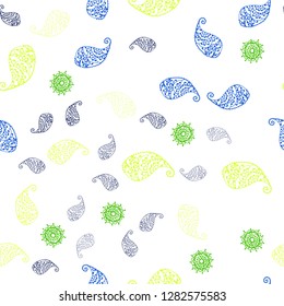 Light Green, Yellow vector seamless abstract backdrop with leaves and flowers. Brand new colored illustration with leaves and flowers. Template for business cards, websites.